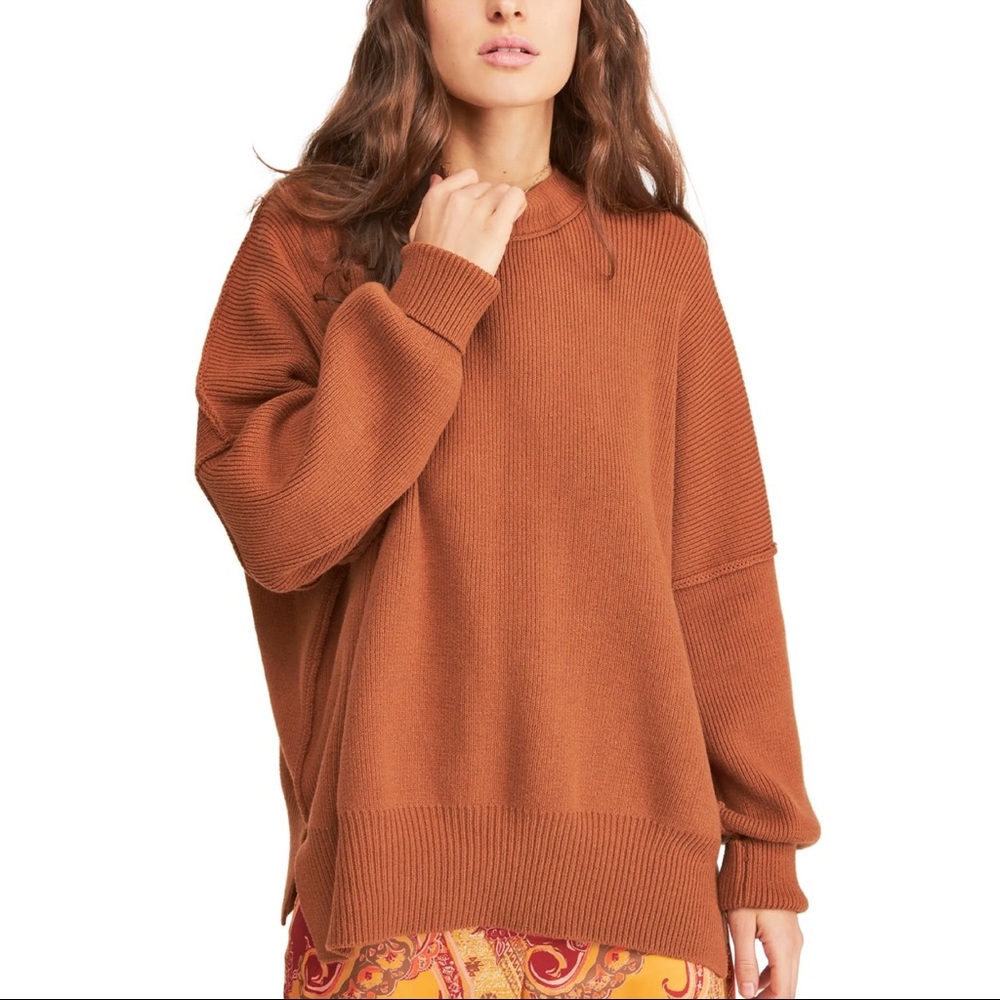 Free People Women's Brown Easy Street Tunic Oversized Sweater M